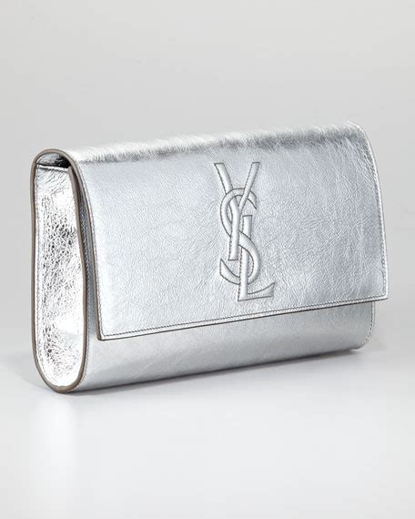 silver ysl clutch|authentic ysl handbag clutch.